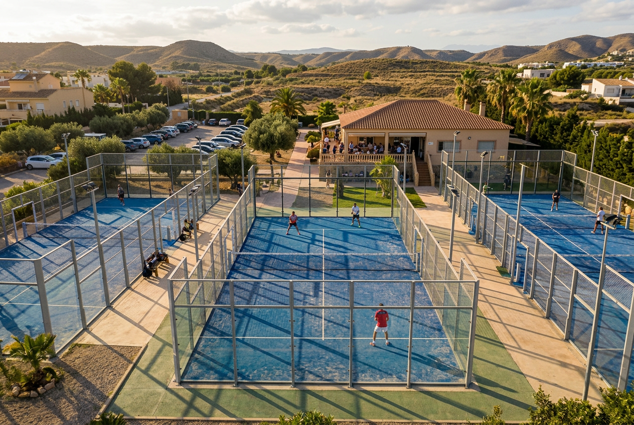 Вид сверху на падел-клуб с несколькими кортами