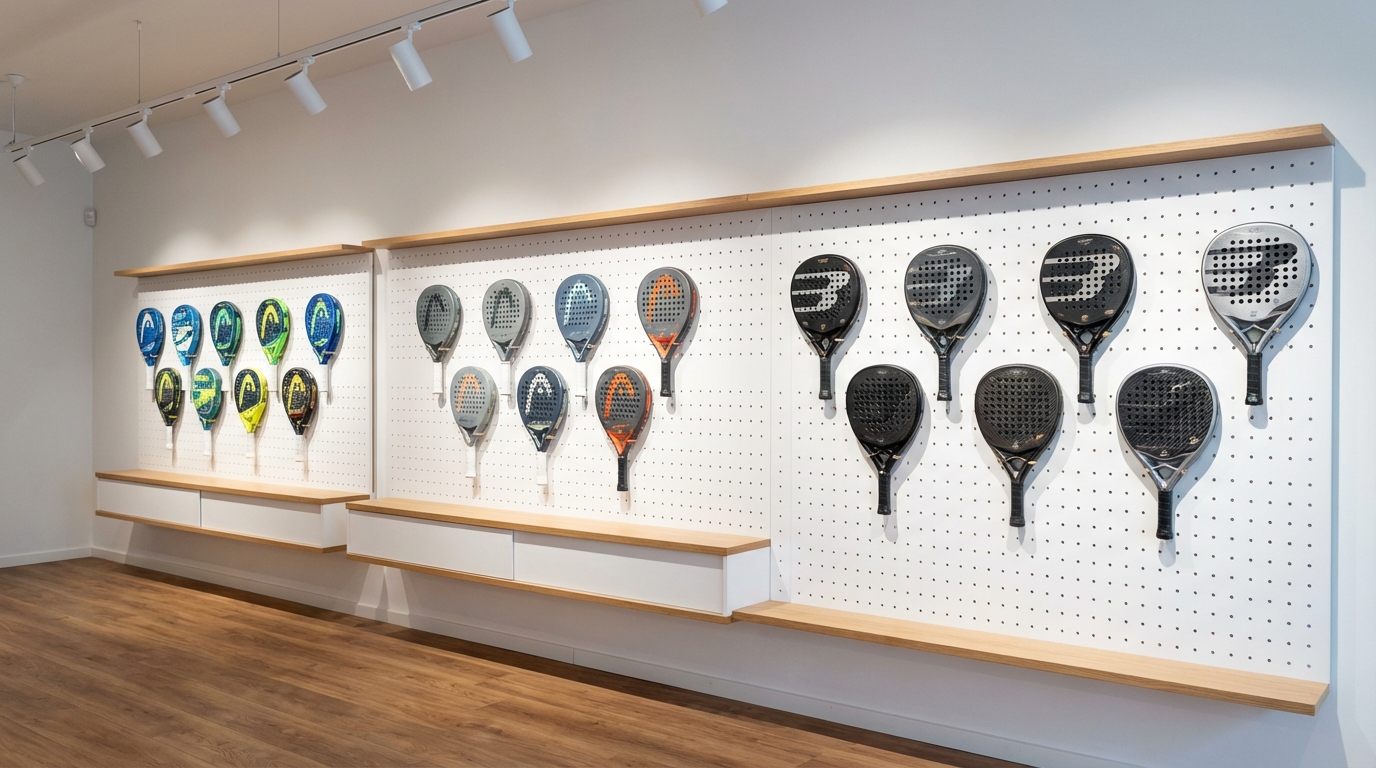 Rayon de raquettes de padel dans un magasin spécialisé