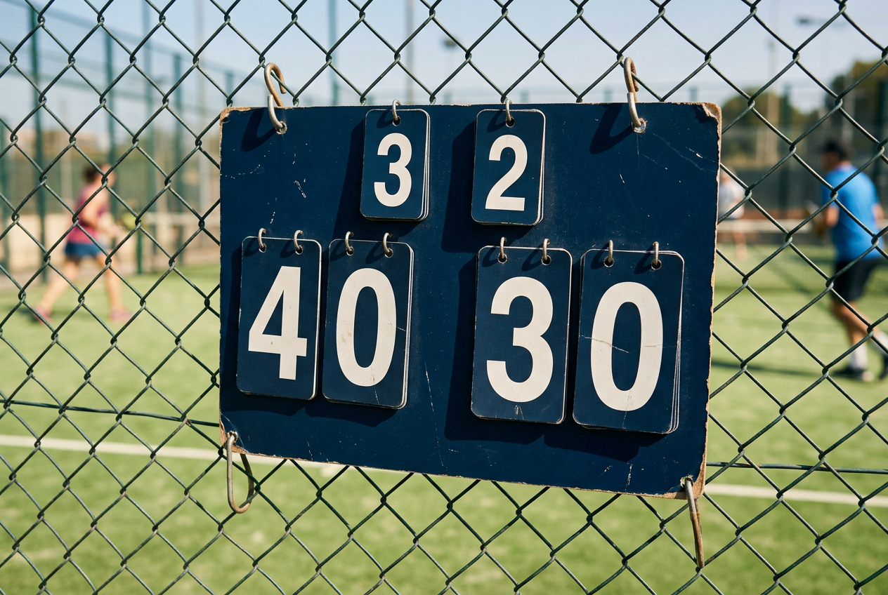 Tablo scheta na korte padel, pokazyvaiushchee 40-30