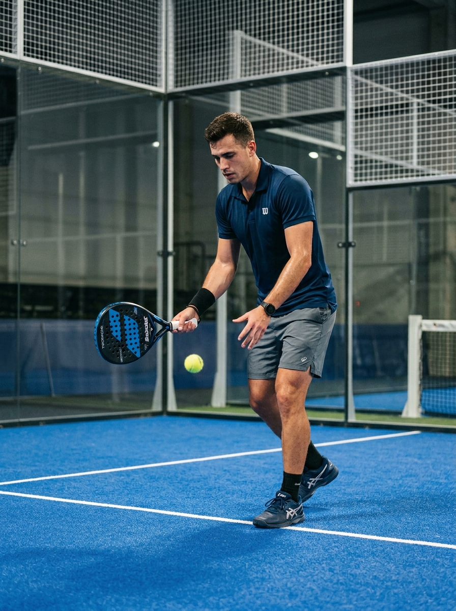 Padel serve: player in striking position with continental grip