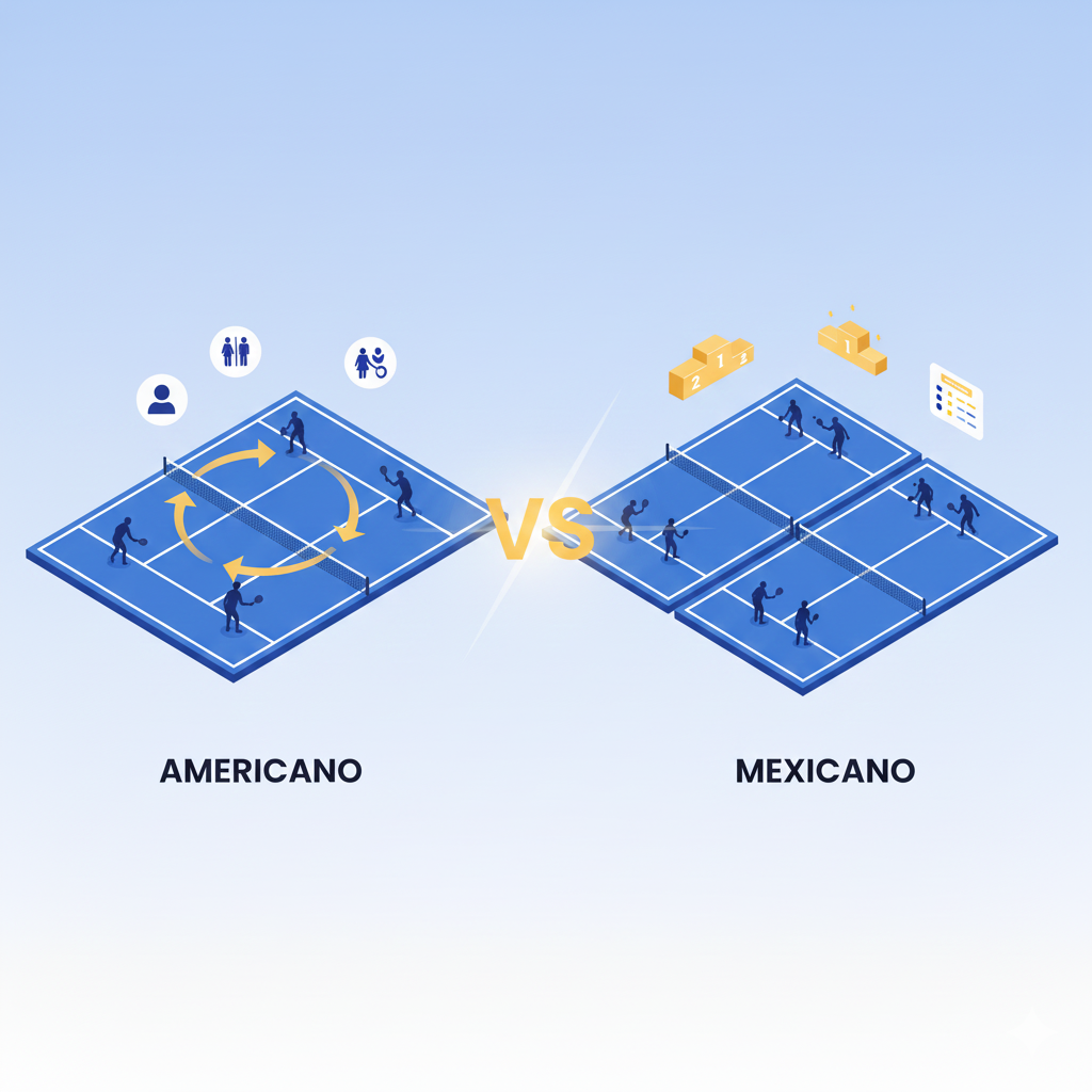 Padel tournament format selection for Americano and Mexicano