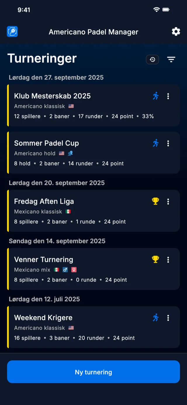 Padel turnerings-app til Americano og Mexicano formater