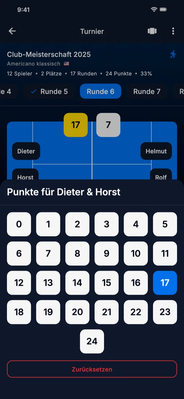 App-Screenshot mit Punkteeingabe
