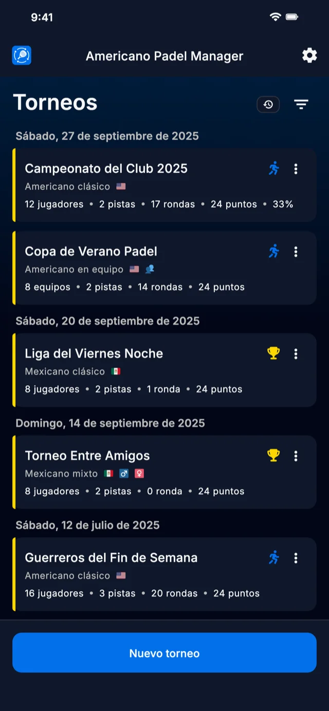 App de gestión de torneos de pádel para formatos Americano y Mexicano