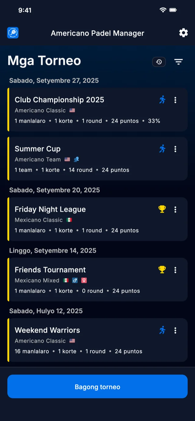 Padel tournament management app para sa Americano at Mexicano formats