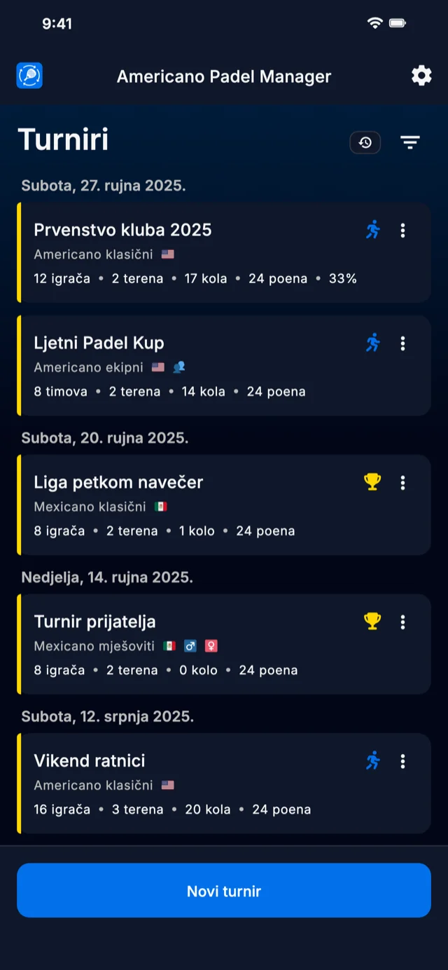 Aplikacija za upravljanje padel turnirima za Americano i Mexicano formate