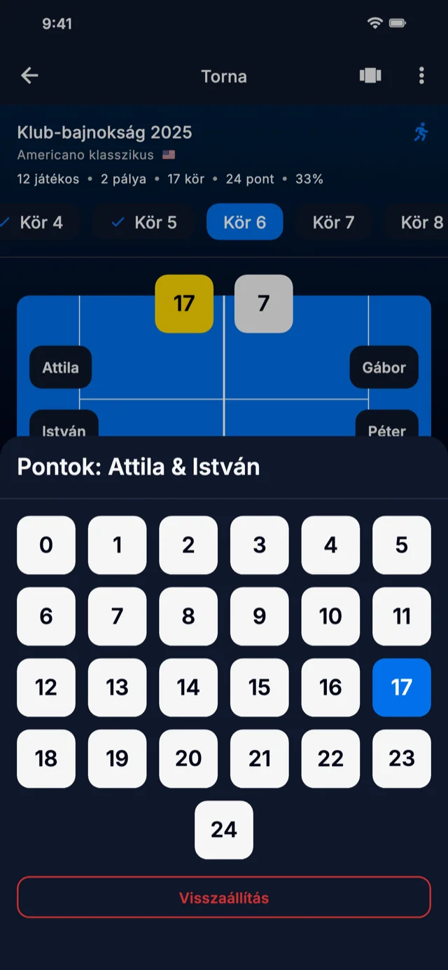 Alkalmazás képernyőkép az eredmény bevitelről