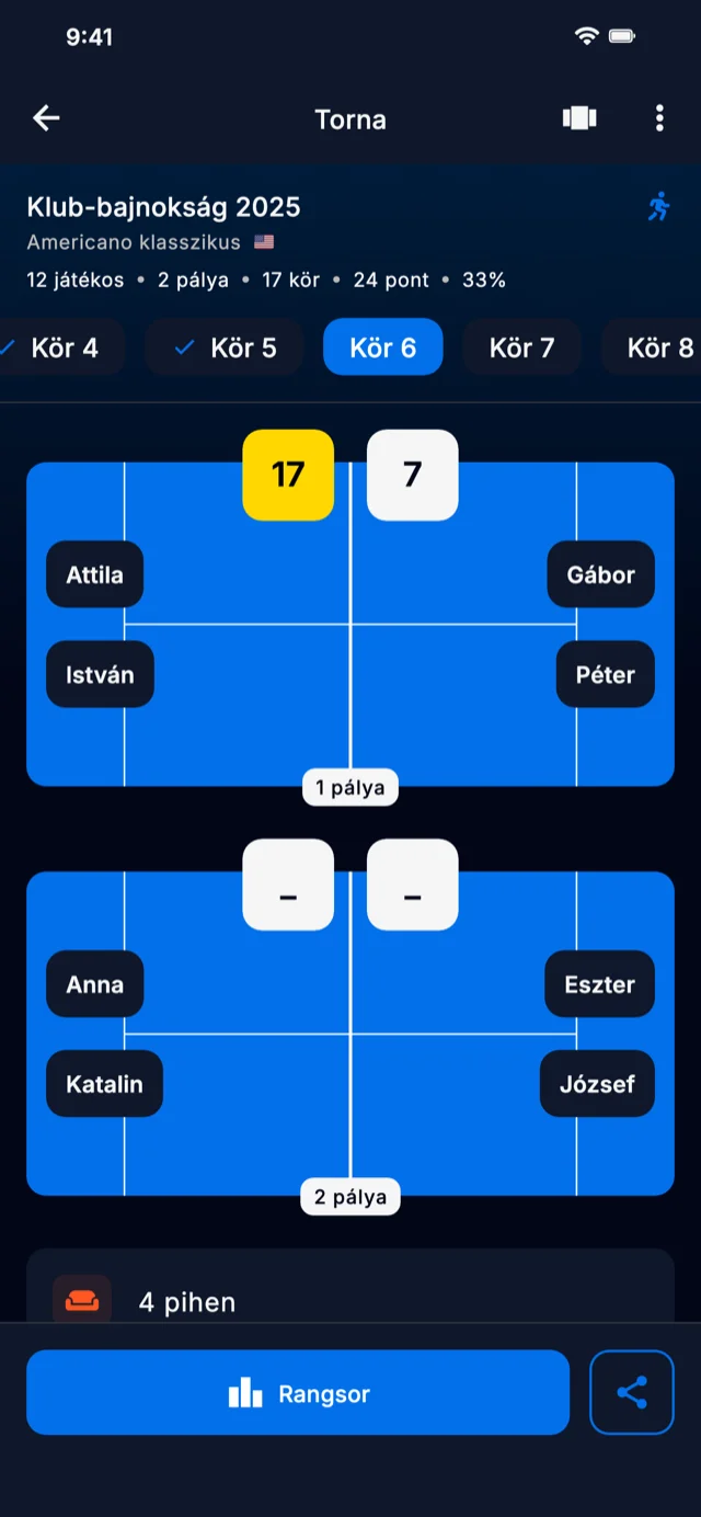 Alkalmazás képernyőkép a torna körökkel