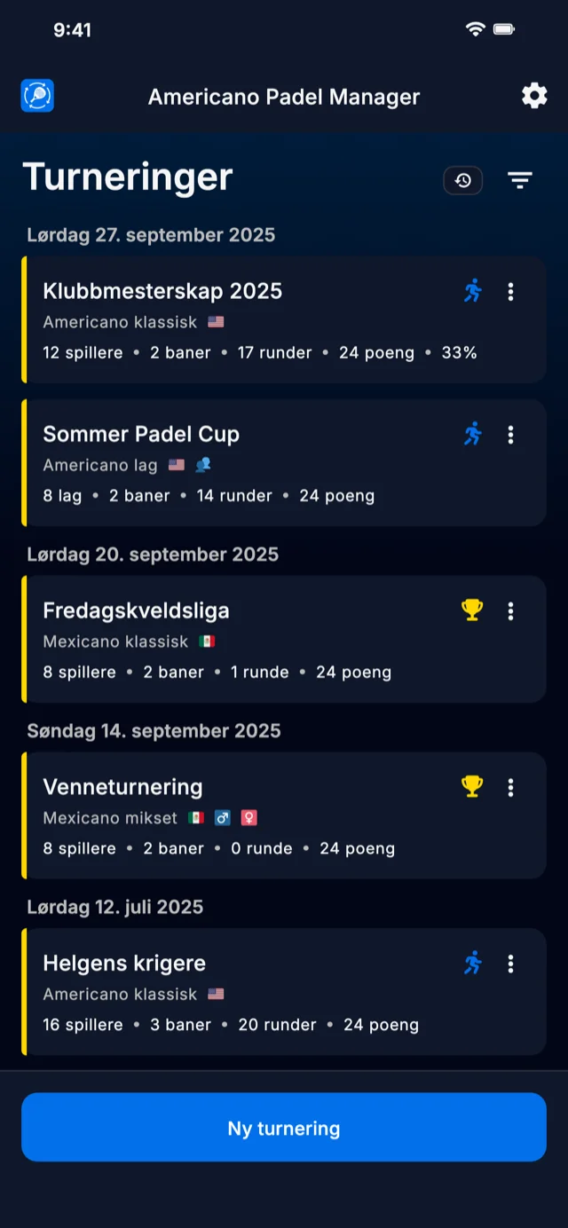 Padelturneringsapp for Americano og Mexicano formater