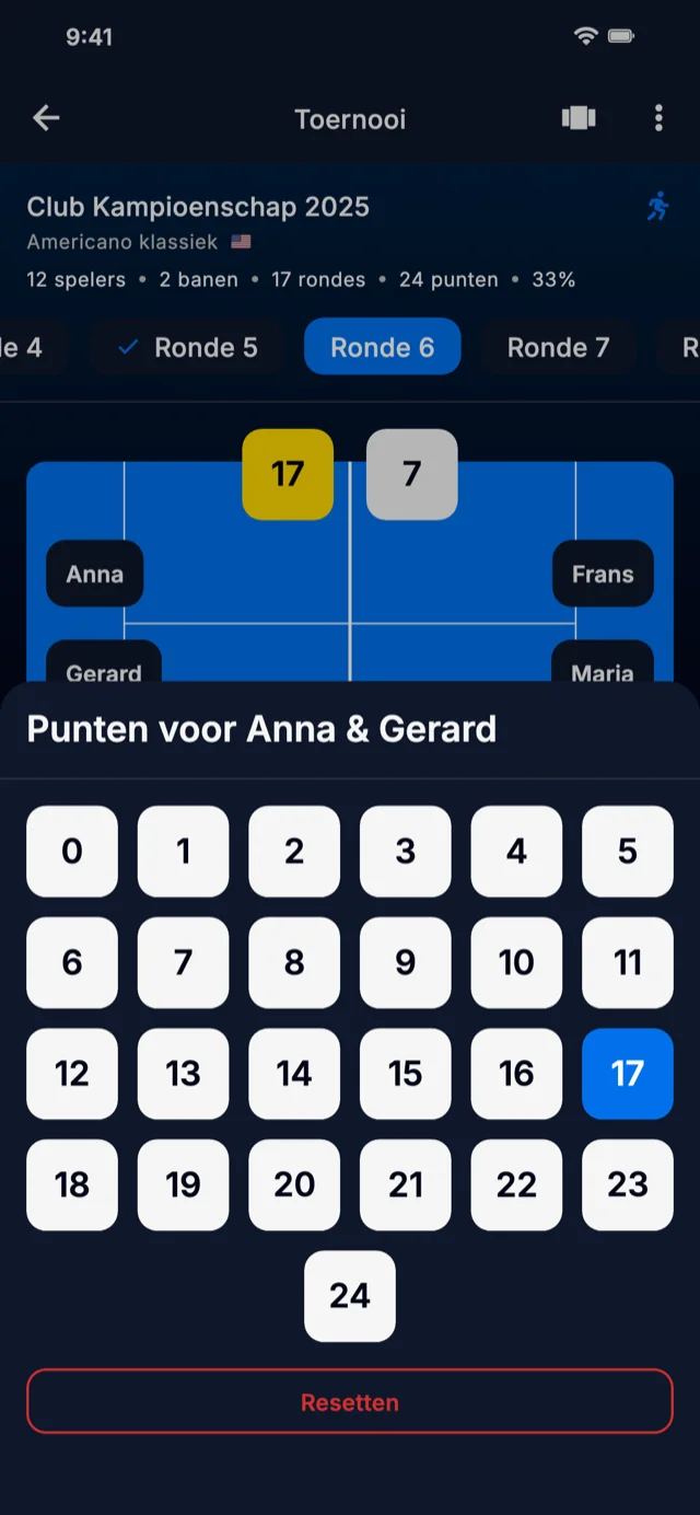 App screenshot met score invoer