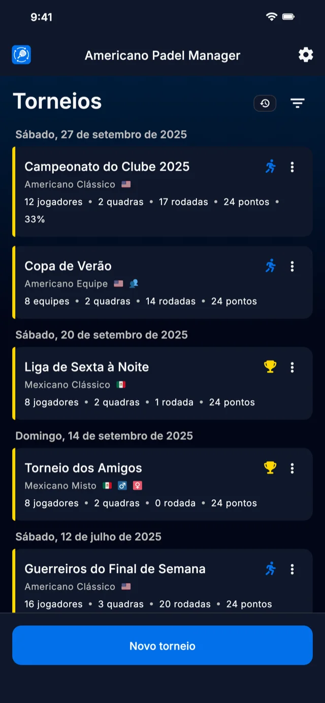 App de gestão de torneios de padel para os formatos Americano e Mexicano
