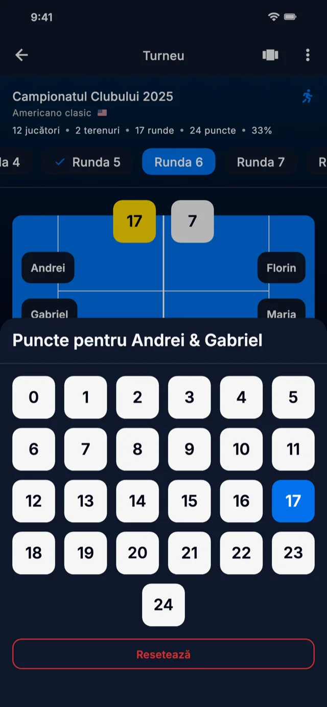 Captură de ecran a aplicației arătând introducerea scorului