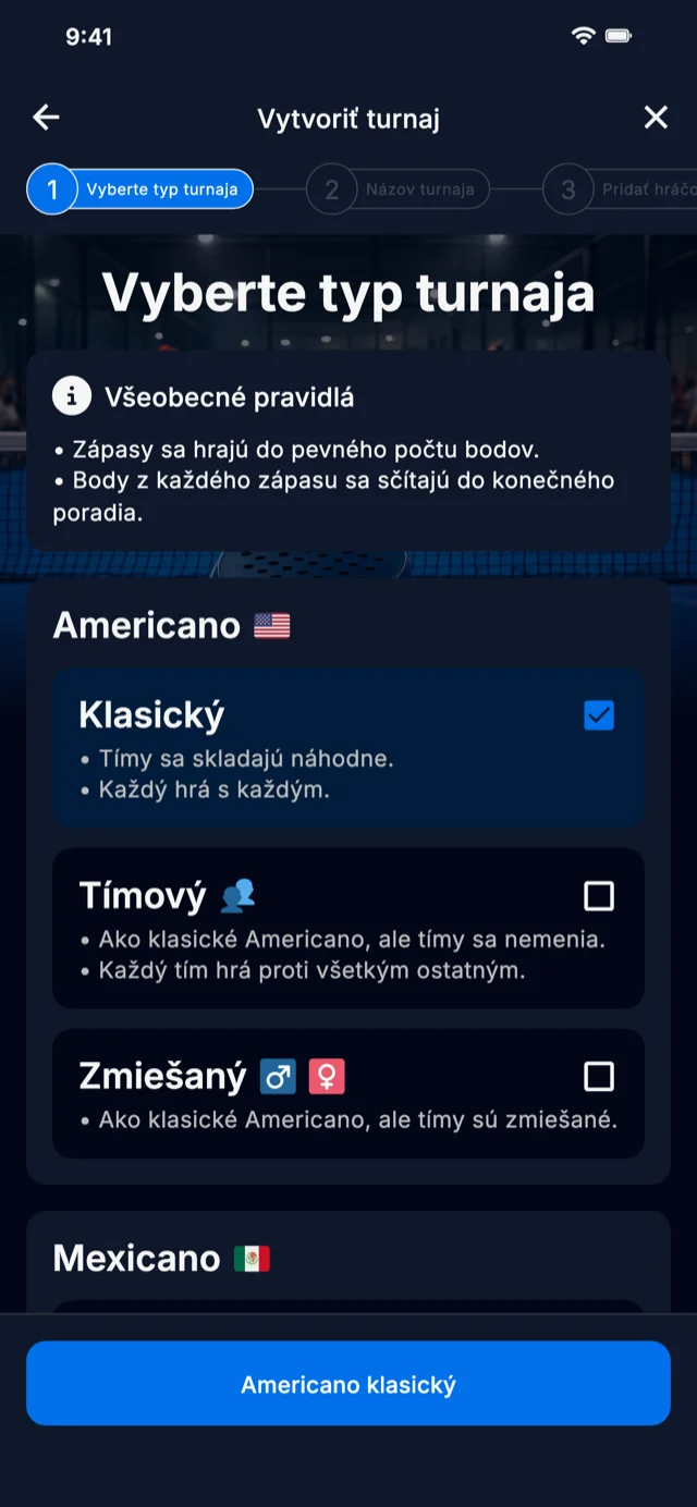 Výber formátu padelového turnaja pre Americano a Mexicano