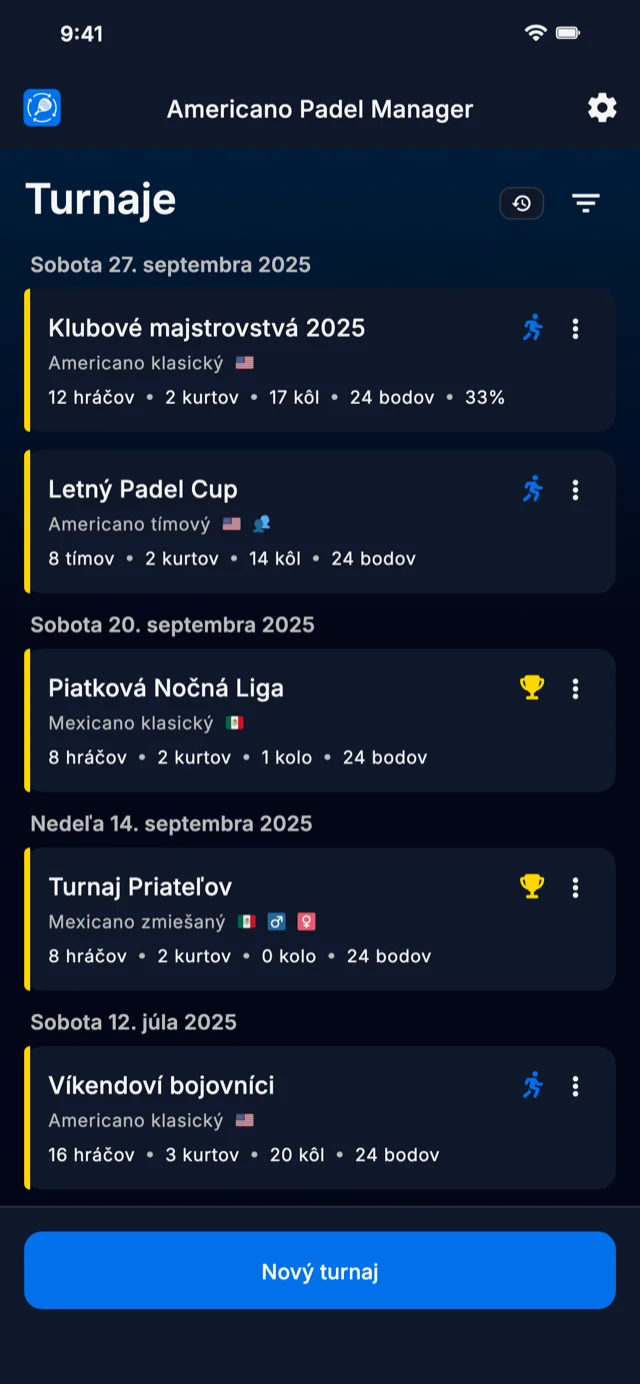 Aplikácia na správu padelových turnajov pre formáty Americano a Mexicano