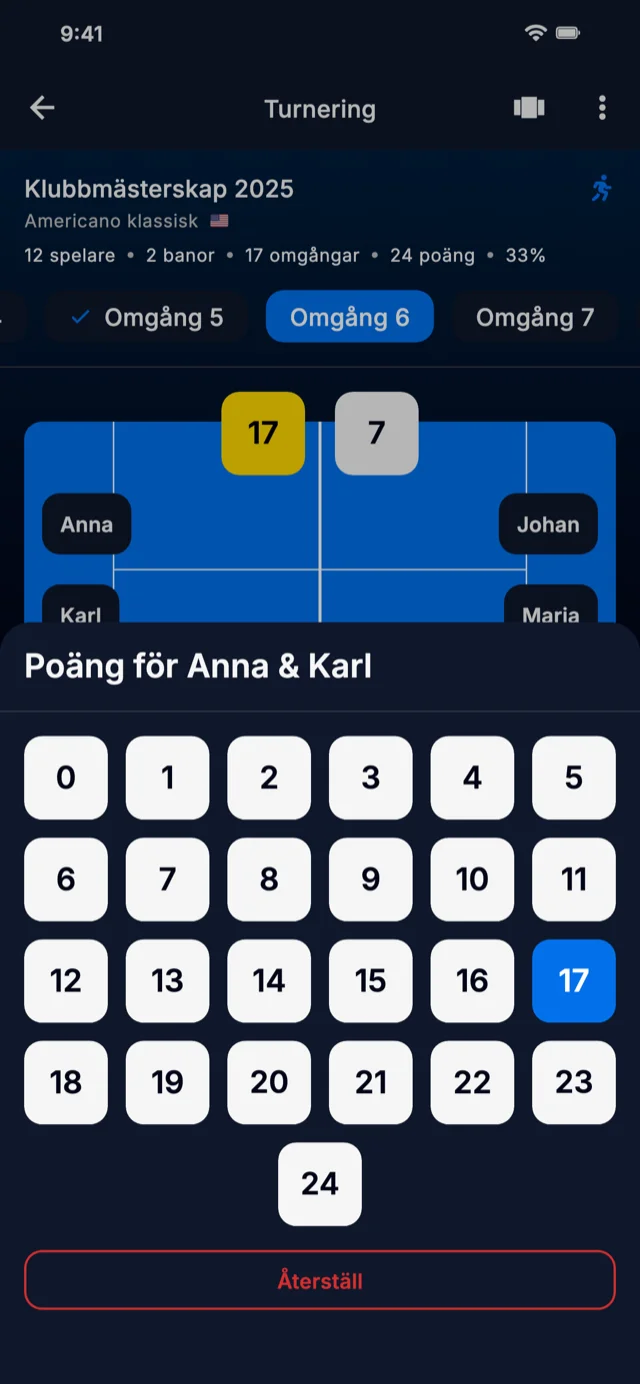 App-skärmbild som visar poänginmatning